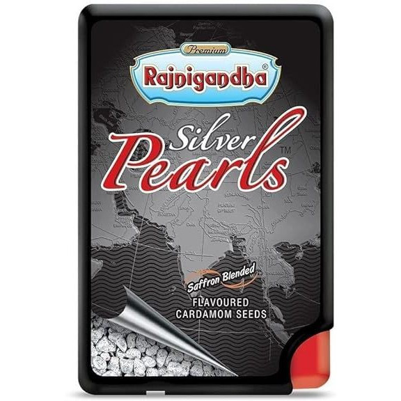 Pack of 5 - Rajnigandha Saffron Blended Silver Coated Pearls Elaichi - 5.75 Gm (0.2 Oz)