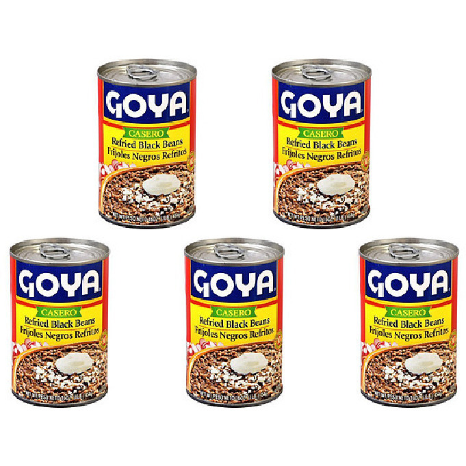 Pack of 5 - Goya Black Refried Beans Vegan - 16 Oz (454 Gm)