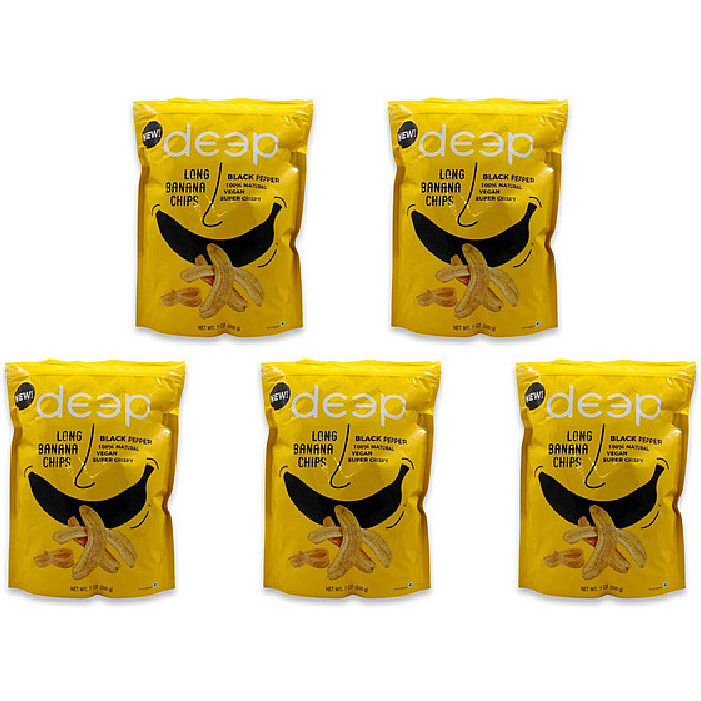Pack of 5 - Deep Long Banana Chips Black Pepper - 200 Gm (7 Oz)