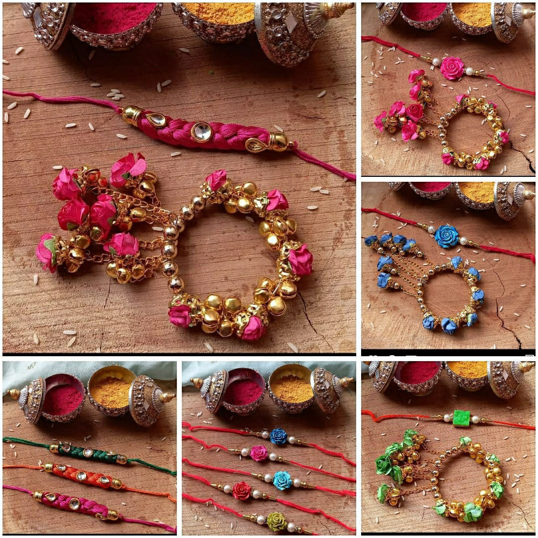 Kundan, Stone & Pearls Rakhi for Brother and Bhabhi Thread Bracelet, Couple Rakhi, Pair Rakhi, Bhaiya Rakhi for Festival Of Raksha Bandhan