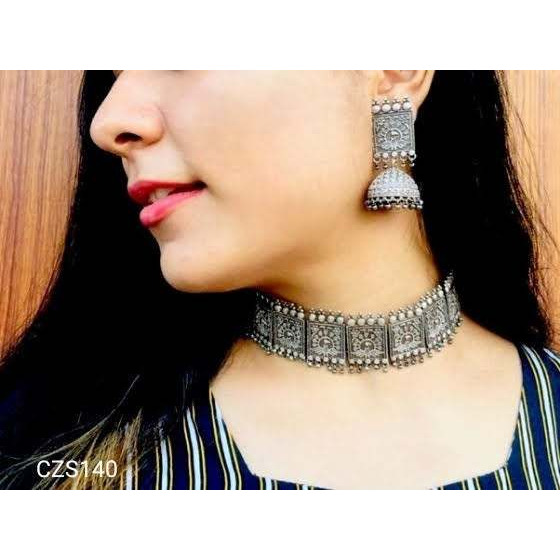 Ethnic Oxidised Silver Choker set