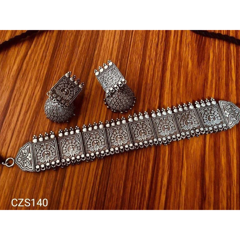 Ethnic Oxidised Silver Choker set