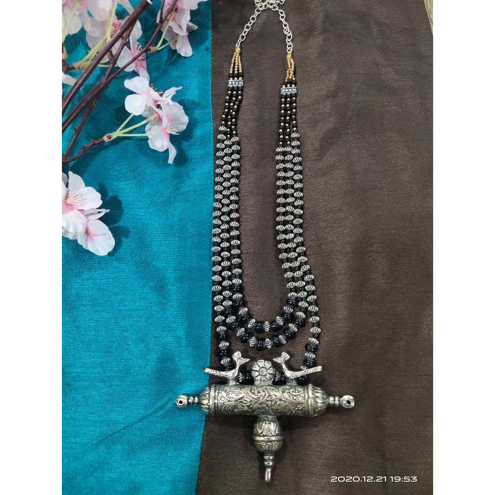 Multilayer oxidised necklace, black bead Indian long necklace, Ethnic Necklace, Long necklace, handmade, antique, junk jewelry