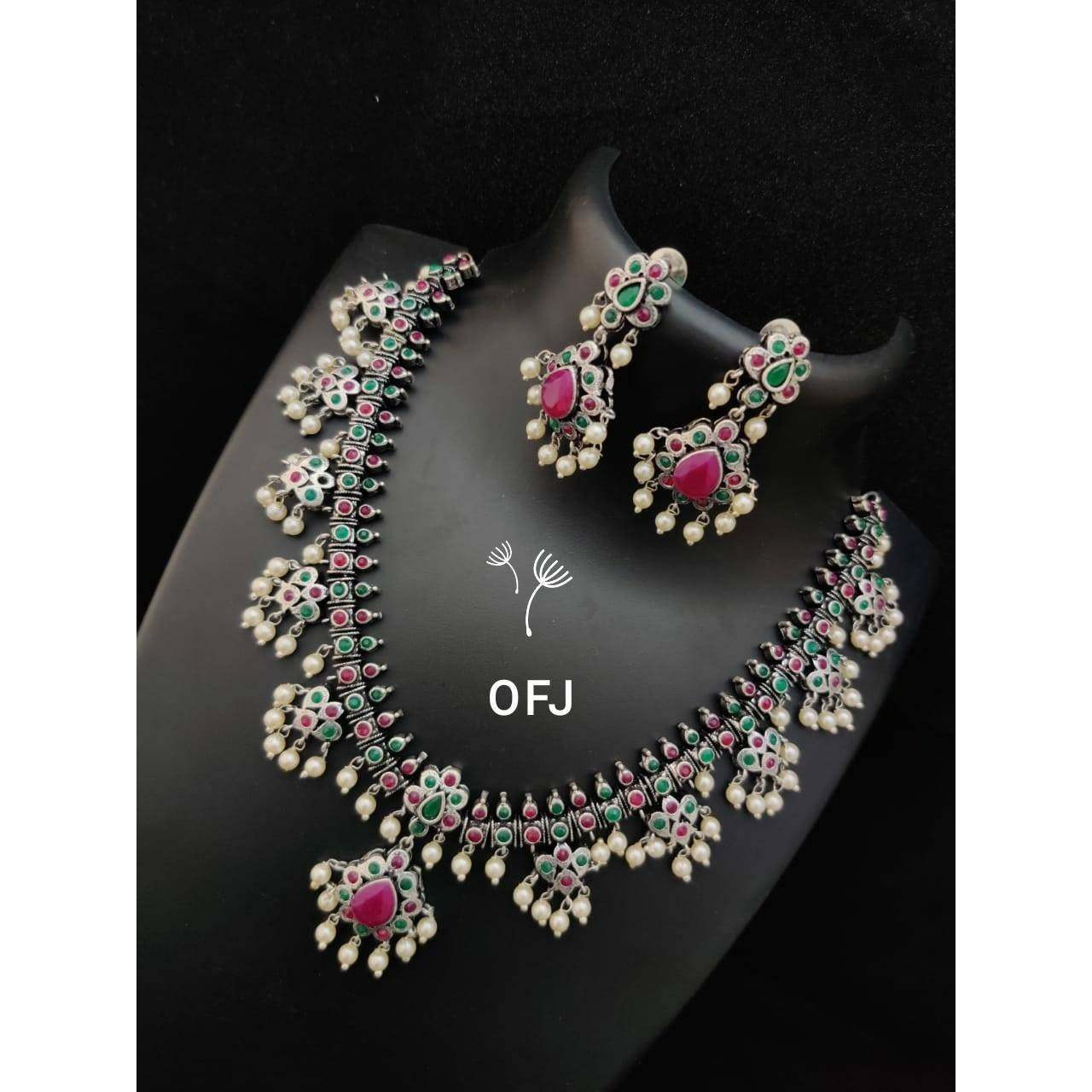 Indian Jewellery, Ethnic Jewellery, Stone Studded Necklace Sets, Pearl Studded, Handmade, German Silver, South Indian Statement Jewellery