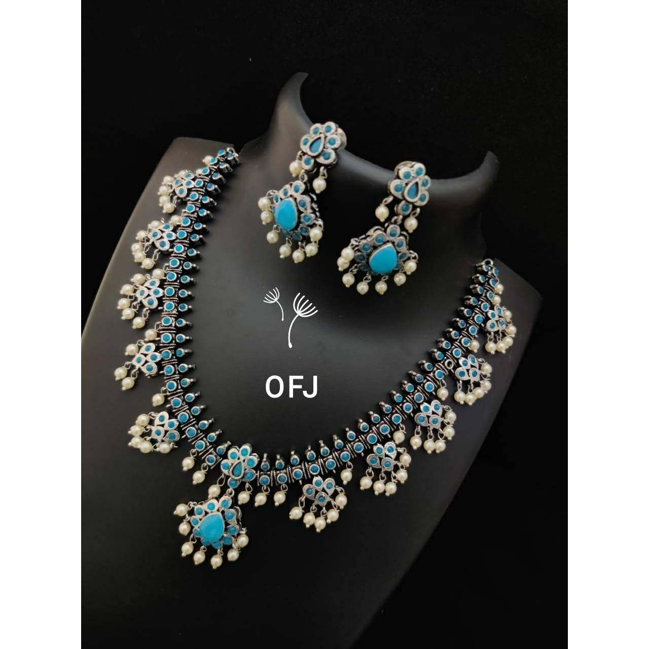 Indian Jewellery, Ethnic Jewellery, Stone Studded Necklace Sets, Pearl Studded, Handmade, German Silver, South Indian Statement Jewellery