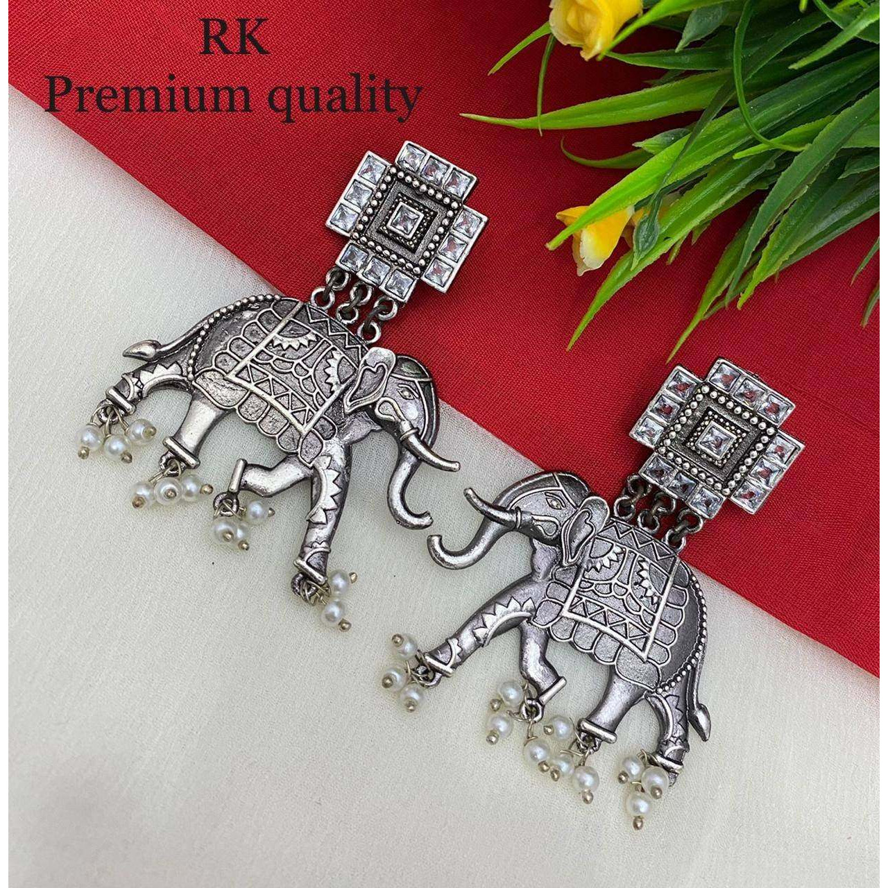 Elephant Earrings, Indian Silver Earrings, Oxidised German Silver Earrings,Handmade Jewelry, Indian Silver Earrings,Oxidised Mirror Earrings