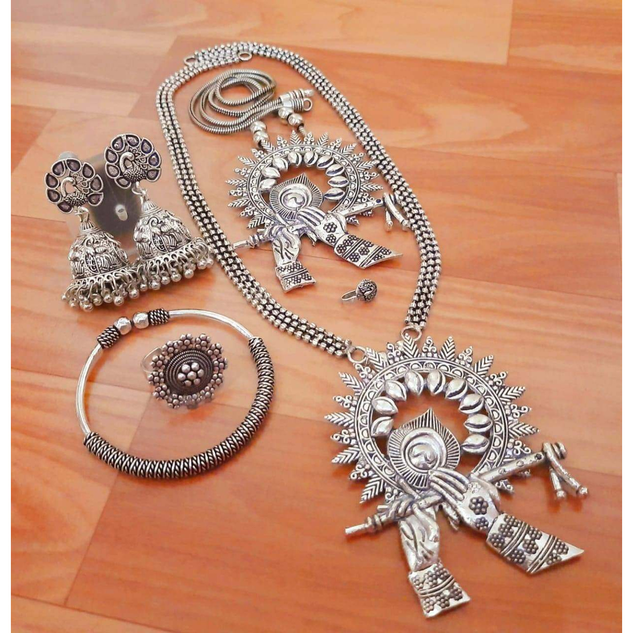 Oxidised jewellery set, Indian jewellery, long short ha ram set, silver look jewellery, boho hippie jewellery, temple jewellery, giftforher