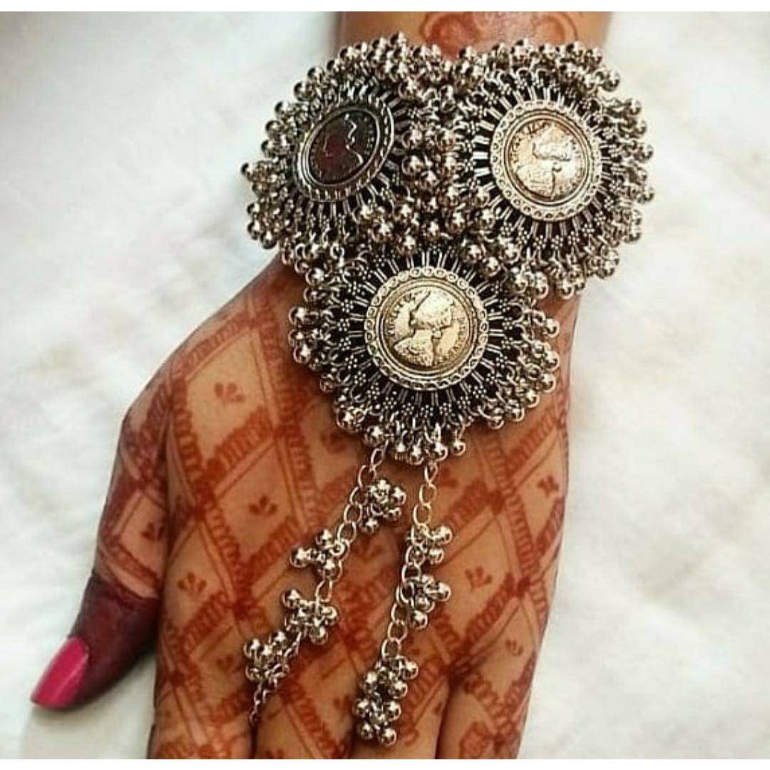 Hand harness, Haath Phool, Bracelet With Adjustable Ring | Indian Ethnic Oxidized Haath Phool | Boho Jewelry | Bracelet With Ring |