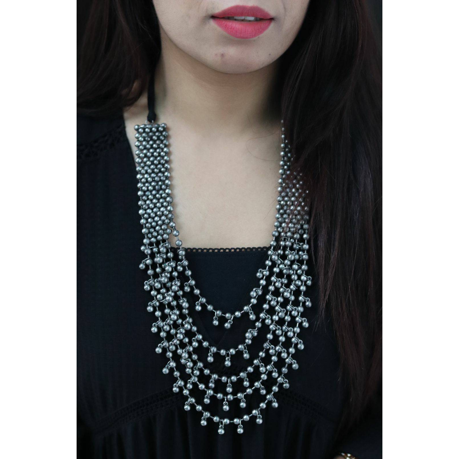 This pretty handcrafted jewelry set made up with high quality of Silver oxidised and copper base which make fine finish of long lasting , it gives charm in your personality while pair it up with any outfits, good fit for Afghani, boho and hippie, usually wear for any casual party as well.