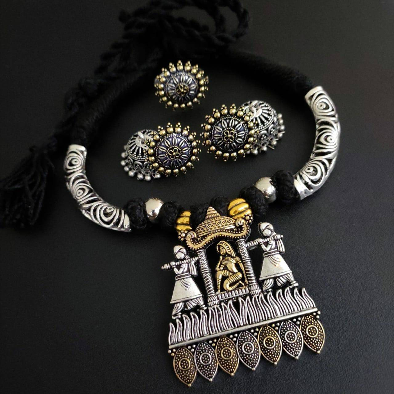 Rich in culture and heritage and inspired the best is an incredible kolhapuri temple jewelry that is known for it????????s vivid designs. The tribes of this whole region are also much known for their bravery and therefore our Long kolhapuri temple Necklace. This Layered Necklace is an elaborated piece with a center motif These can be styled up with any dress, if you like ethnic wear then Saree and Kurtis. If you are going for a casual outing then you can flaunt your western attire with chic  nec