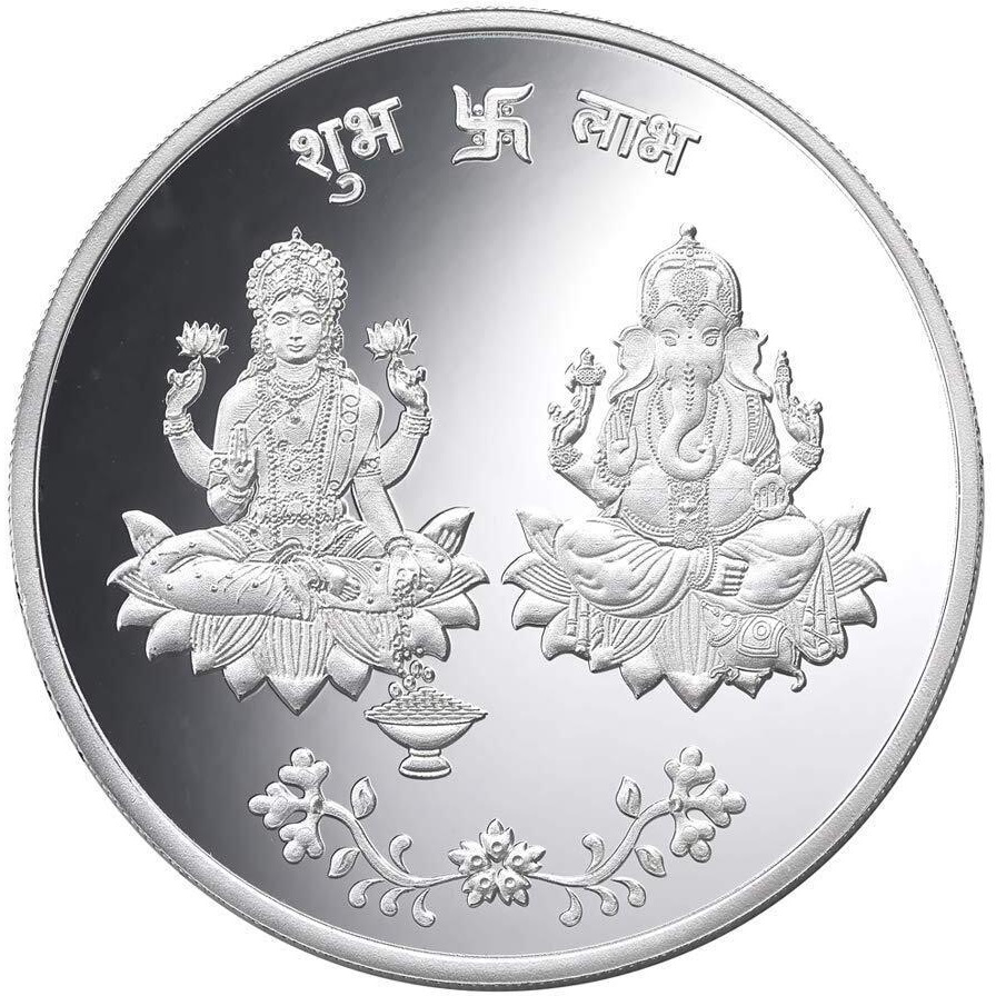 999 Pure Silver Laxmi Ji Ganesh Ji Coin - 2.5 gm (15 Mm)