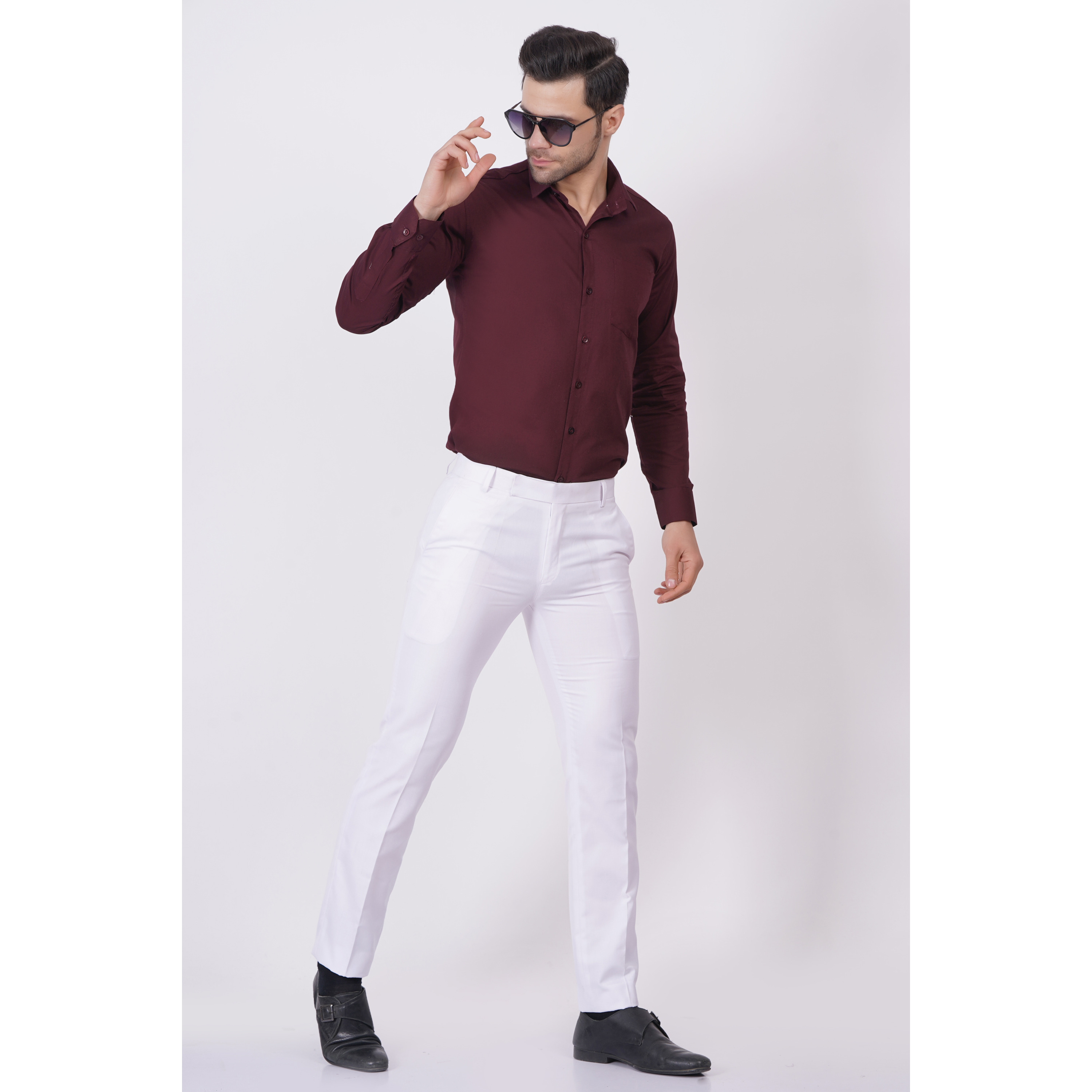 MEN SULL SLEEVE COTTON BROWN SHIRT WITH CHEST POCKET