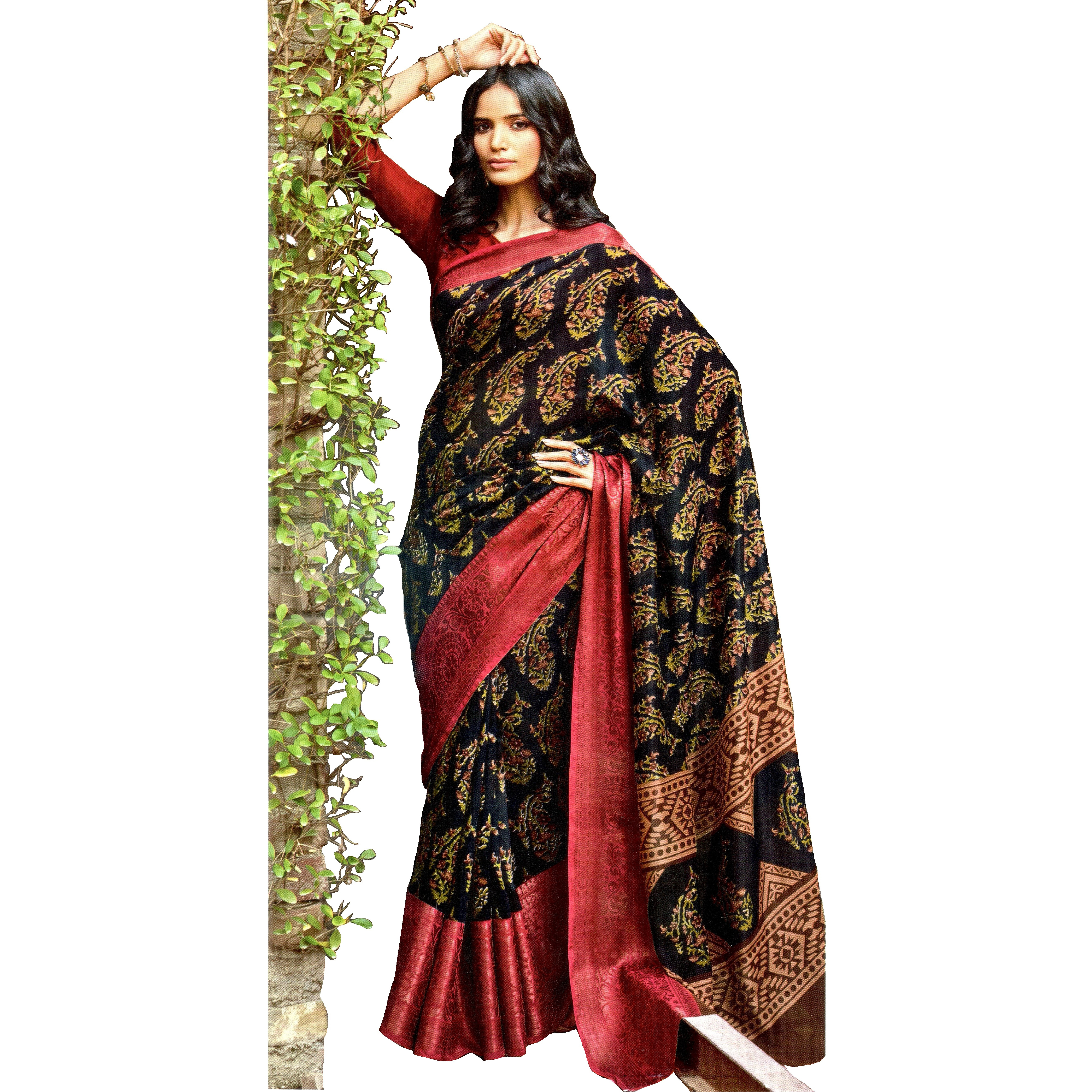 MAHATI Linen Silk Sarees with Stitched Blouse (Size: L)