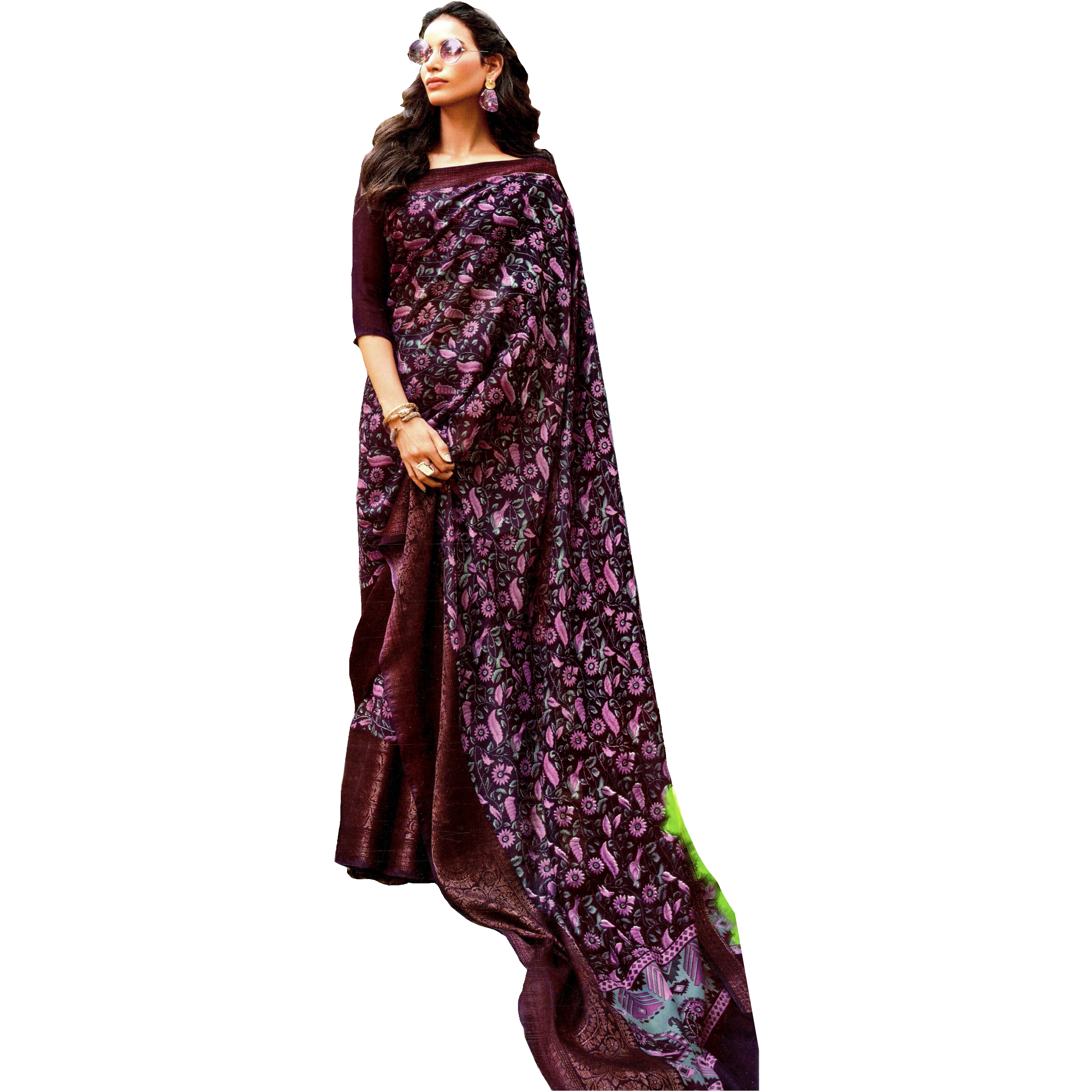 MAHATI Linen Silk Sarees with Stitched Blouse (Size: XL)