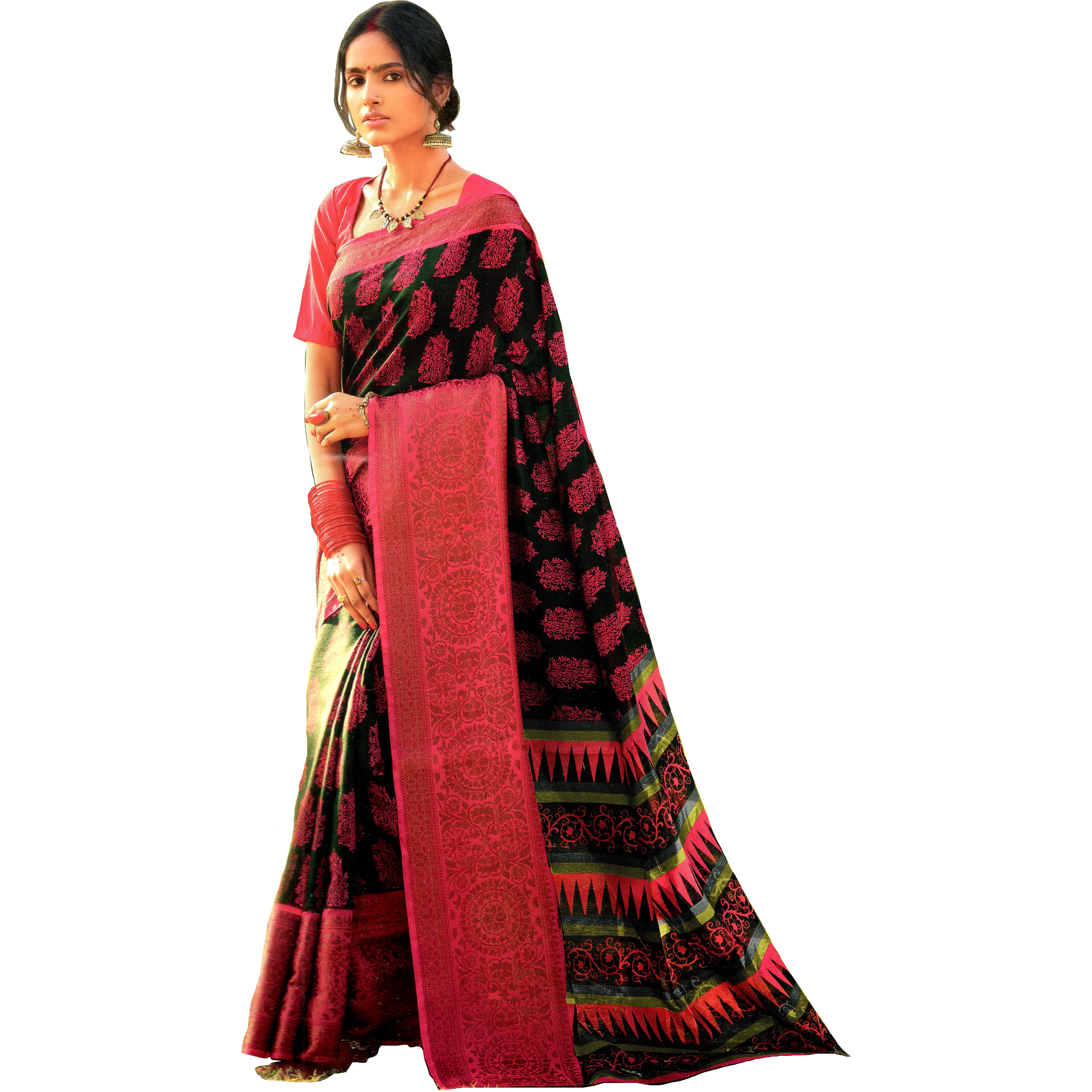 MAHATI Linen Silk Sarees with Stitched Blouse (Size: XXL)