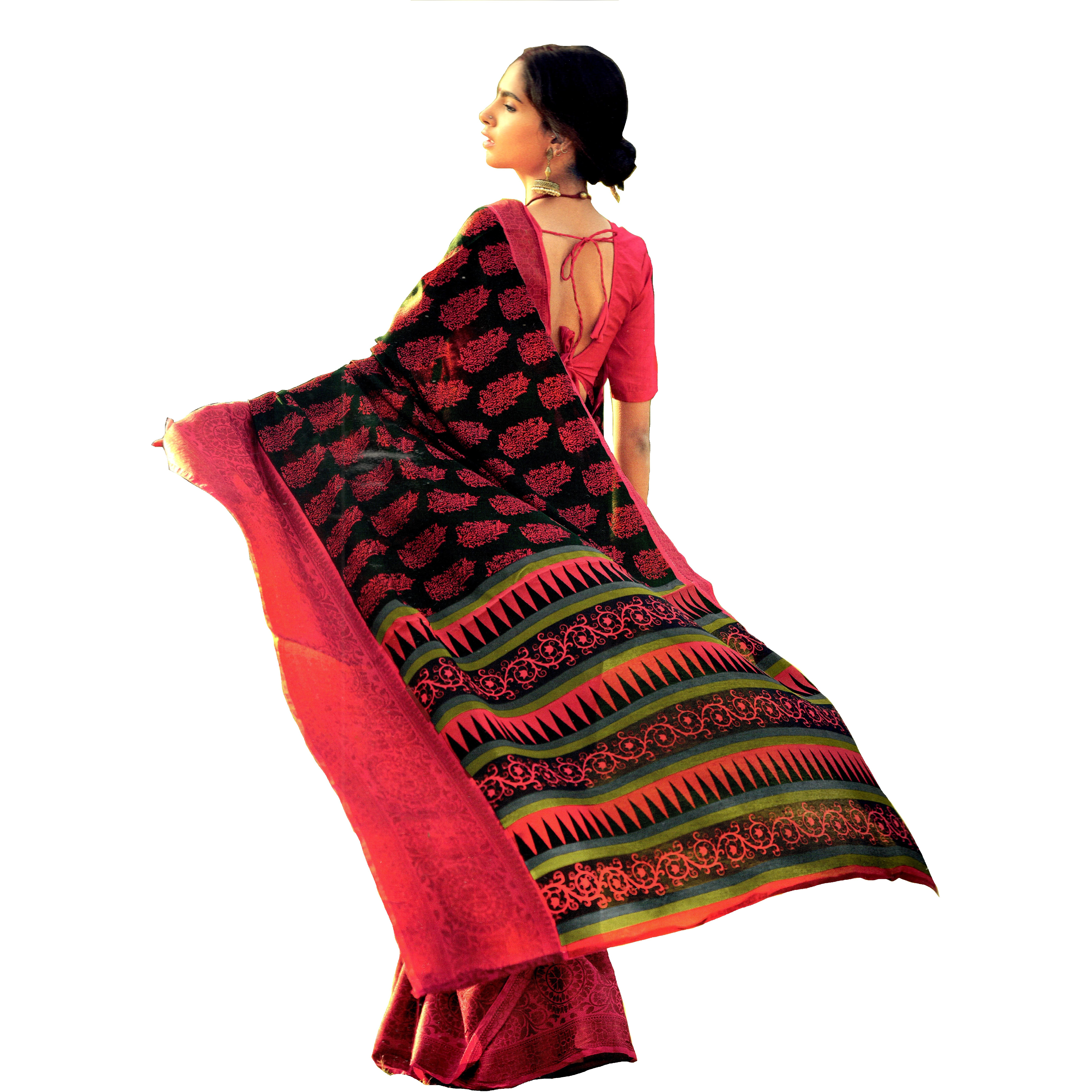 MAHATI Linen Silk Sarees with Stitched Blouse (Size: XXL)