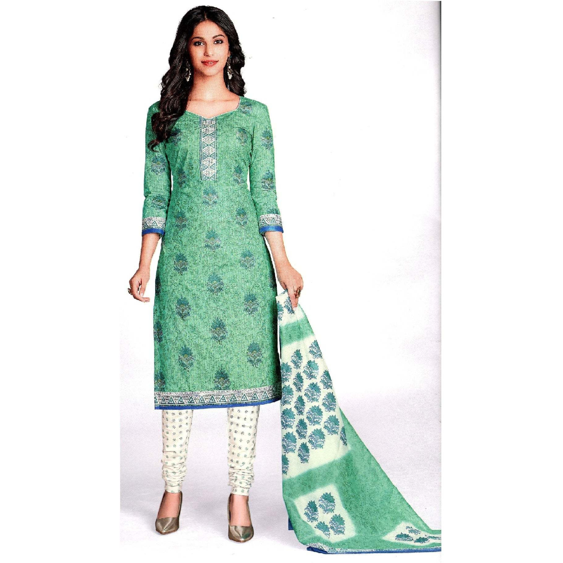 MAHATI Green   cotton  Salwar suits (Size: XL)