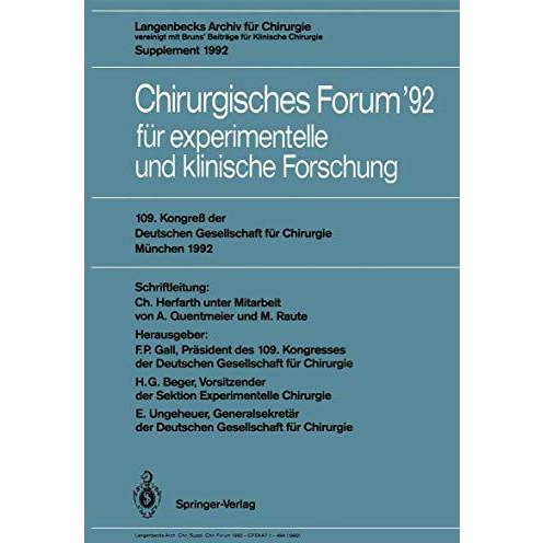 Chirurgisches Forum 92 f?r experimentelle und klinische Forschung: 109. Kongre? [Paperback]