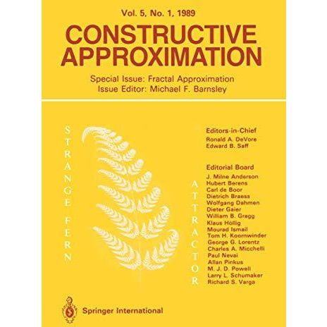 Constructive Approximation: Special Issue: Fractal Approximation [Paperback]