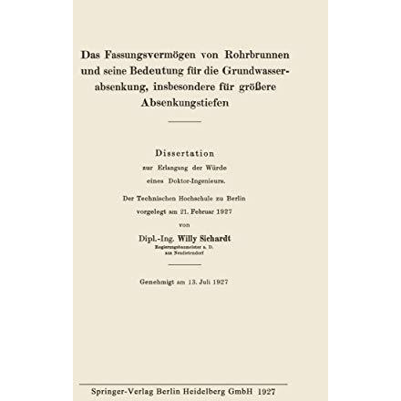 Das Fassungsverm?gen von Rohrbrunnen und seine Bedeutung f?r die Grundwasserabse [Paperback]