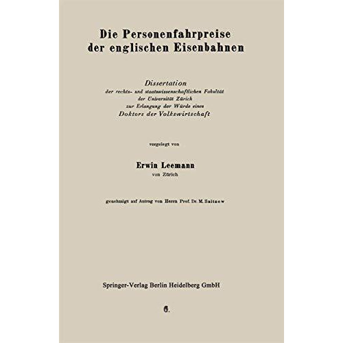 Die Personenfahrpreise der englischen Eisenbahnen [Paperback]