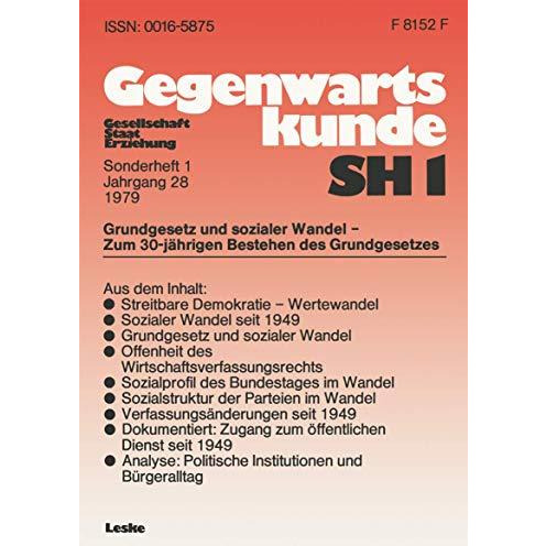 Grundgesetz und sozialer Wandel  zum 30. Jahrestag der Verfassung der Bundesrep [Paperback]