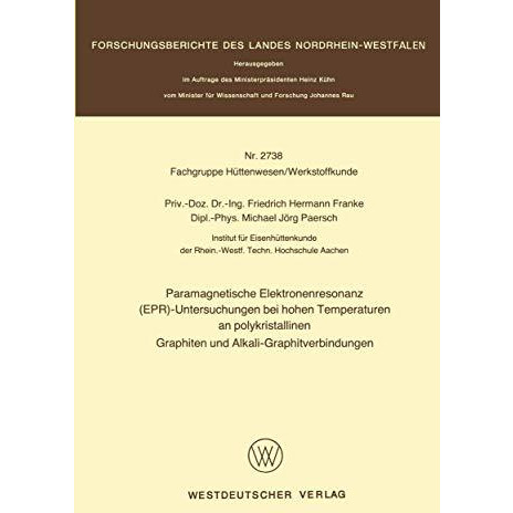 Paramagnetische Elektronenresonanz (EPR)-Untersuchungen bei hohen Temperaturen a [Paperback]