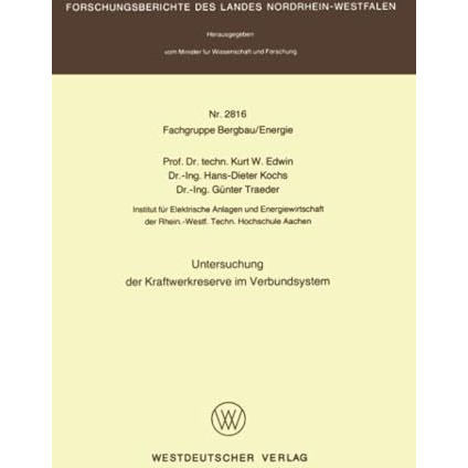 Untersuchung der Kraftwerkreserve im Verbundsystem [Paperback]