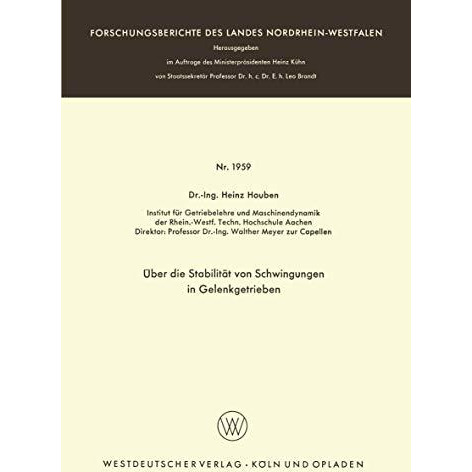 ?ber die Stabilit?t von Schwingungen in Gelenkgetrieben [Paperback]