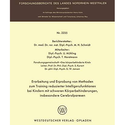 Erarbeitung und Erprobung von Methoden zum Training reduzierter Intelligenzfunkt [Paperback]