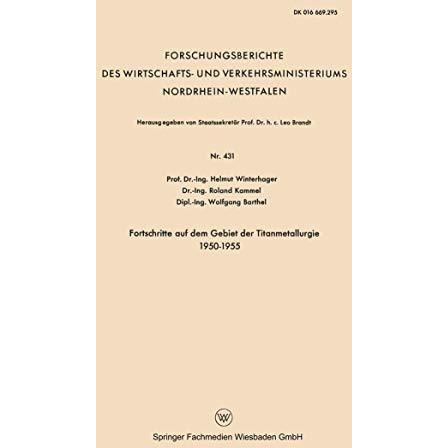 Fortschritte auf dem Gebiet der Titanmetallurgie 19501955 [Paperback]