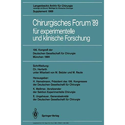 106. Kongre? der Deutschen Gesellschaft f?r Chirurgie M?nchen, 29. M?rz  1. Apr [Paperback]