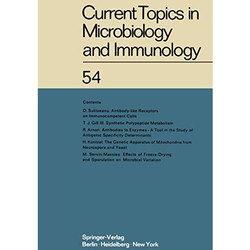 Current Topics in Microbiology and Immunology: Ergebnisse der Mikrobiologie und  [Paperback]