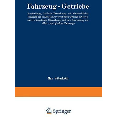 Fahrzeug-Getriebe: Beschreibung, kritische Betrachtung und wirtschaftlicher Verg [Paperback]