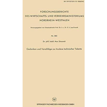 Gedanken und Vorschl?ge zur Auslese technischer Talente [Paperback]