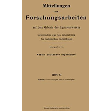 Mitteilungen ?ber Forschungsarbeiten auf dem Gebiete des Ingenieurwesens insbeso [Paperback]