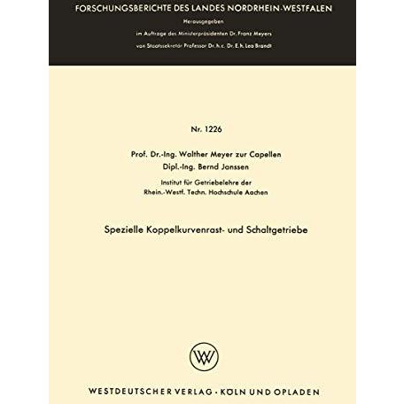 Spezielle Koppelkurvenrast- und Schaltgetriebe [Paperback]