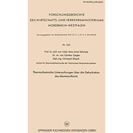 Thermochemische Untersuchungen ?ber die Dehydration des Montmorillonits [Paperback]