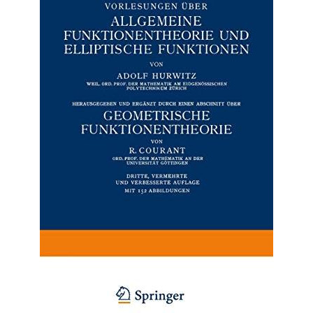 Vorlesungen ?ber Allgemeine Funktionentheorie und Elliptische Funktionen [Paperback]