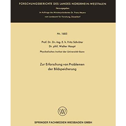 Zur Erforschung von Problemen der Bildspeicherung [Paperback]