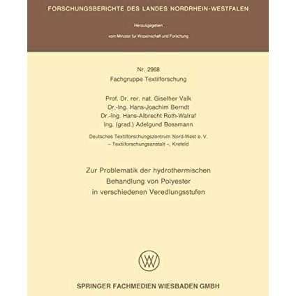 Zur Problematik der hydrothermischen Behandlung von Polyester in verschiedenen V [Paperback]