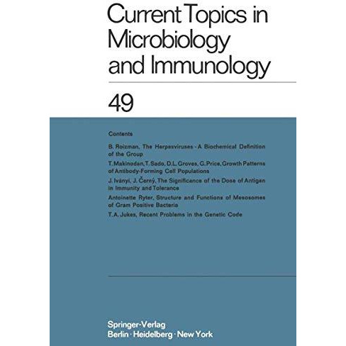 Current Topics in Microbiology and Immunology / Ergebnisse der Mikrobiologie und [Paperback]