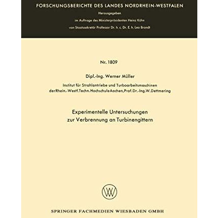 Experimentelle Untersuchungen zur Verbrennung an Turbinengittern [Paperback]