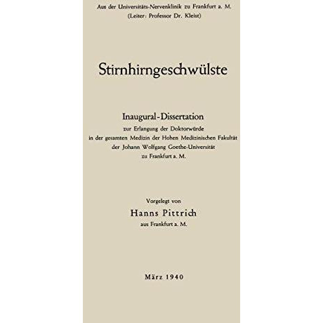 Stirnhirngeschw?lste: Inaugural-Dissertation [Paperback]