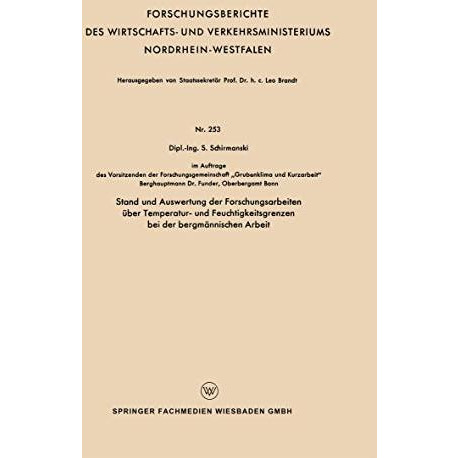 Stand und Auswertung der Forschungsarbeiten ?ber Temperatur- und Feuchtigkeitsgr [Paperback]