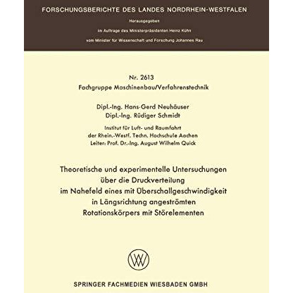 Theoretische und experimentelle Untersuchungen ?ber die Druckverteilung im Nahef [Paperback]