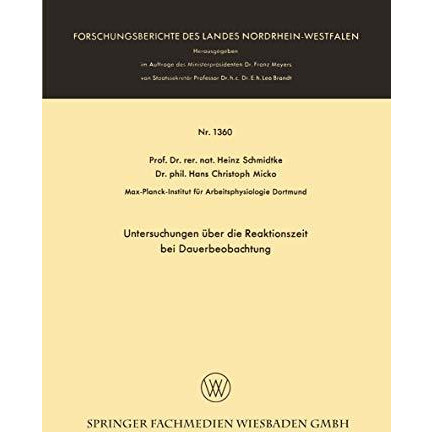 Untersuchungen ?ber die Reaktionszeit bei Dauerbeobachtung [Paperback]