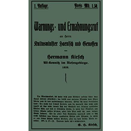 Warnungs- und Ermahnungsruf an Herrn Kultusminister Haenisch und Genossen [Paperback]