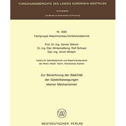 Zur Berechnung der Stabilit?t der Gestellbewegungen ebener Mechanismen [Paperback]