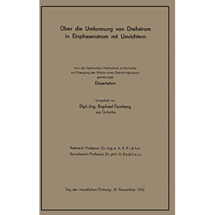 ?ber die Umformung von Drehstrom in Einphasenstrom mit Umrichtern: Von der Techn [Paperback]